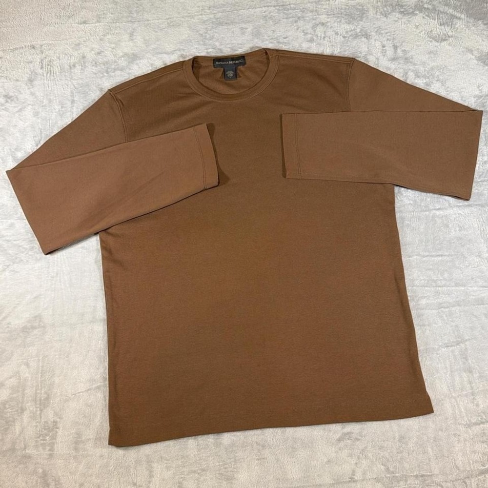90s Vintage Banana Republic Thick Cotton Long Sleeve Tee | Brown‎ | Large